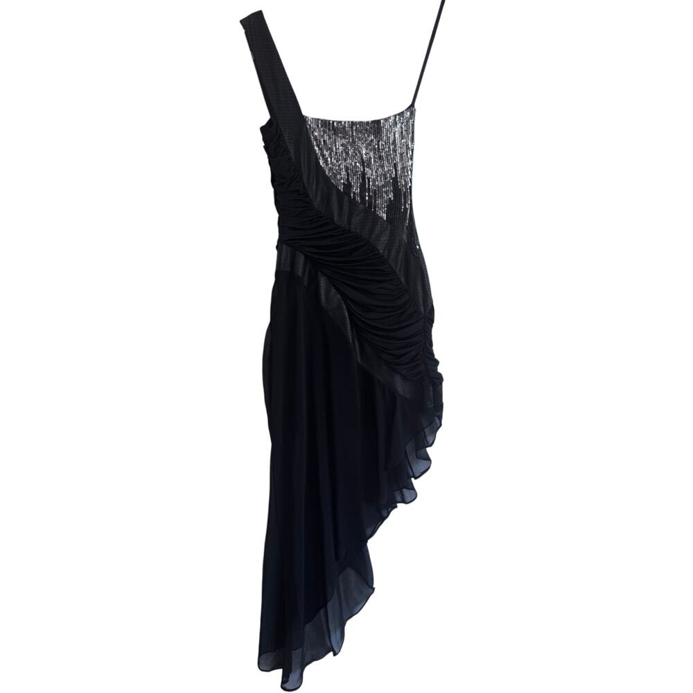 bebe Addiction Y2K Dark Coquette Sequin One Shoulder Party Dress XS Black Silver